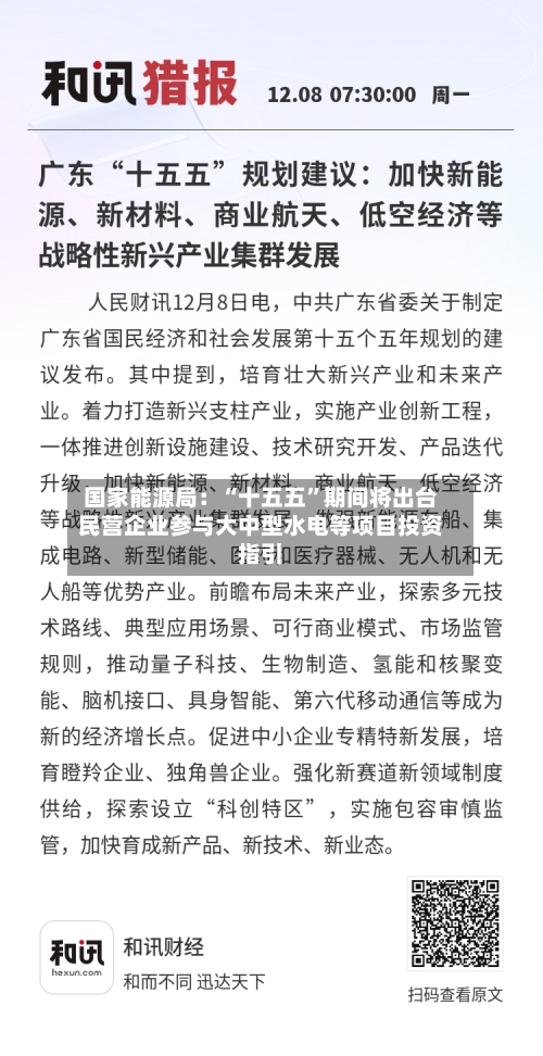 国家能源局：“十五五	”期间将出台民营企业参与大中型水电等项目投资指引-第2张图片
